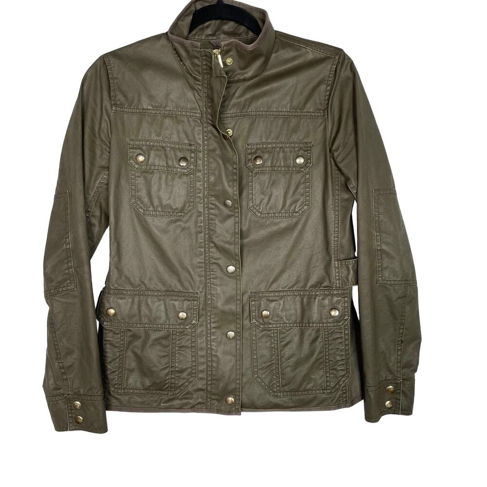 J Crew Womens XSmall XS Olive Green The Downtown Field Jacket Coated Canvas